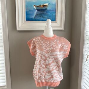 Vintage Picture Perfect Pullover Pink White Patterned Shortsleeve Sweater